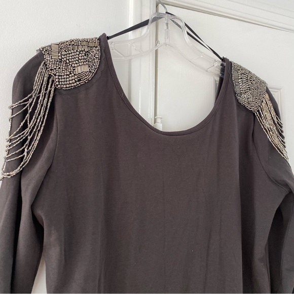 NWT H&M Charcoal Grey Bodycon Dress w/ Superhot Embellished Sequined Shoulders - Picture 7 of 12